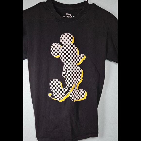 Disney Mickey Mouse Graphic Tee - Black Checkered Design Size Small - Picture 1 of 6